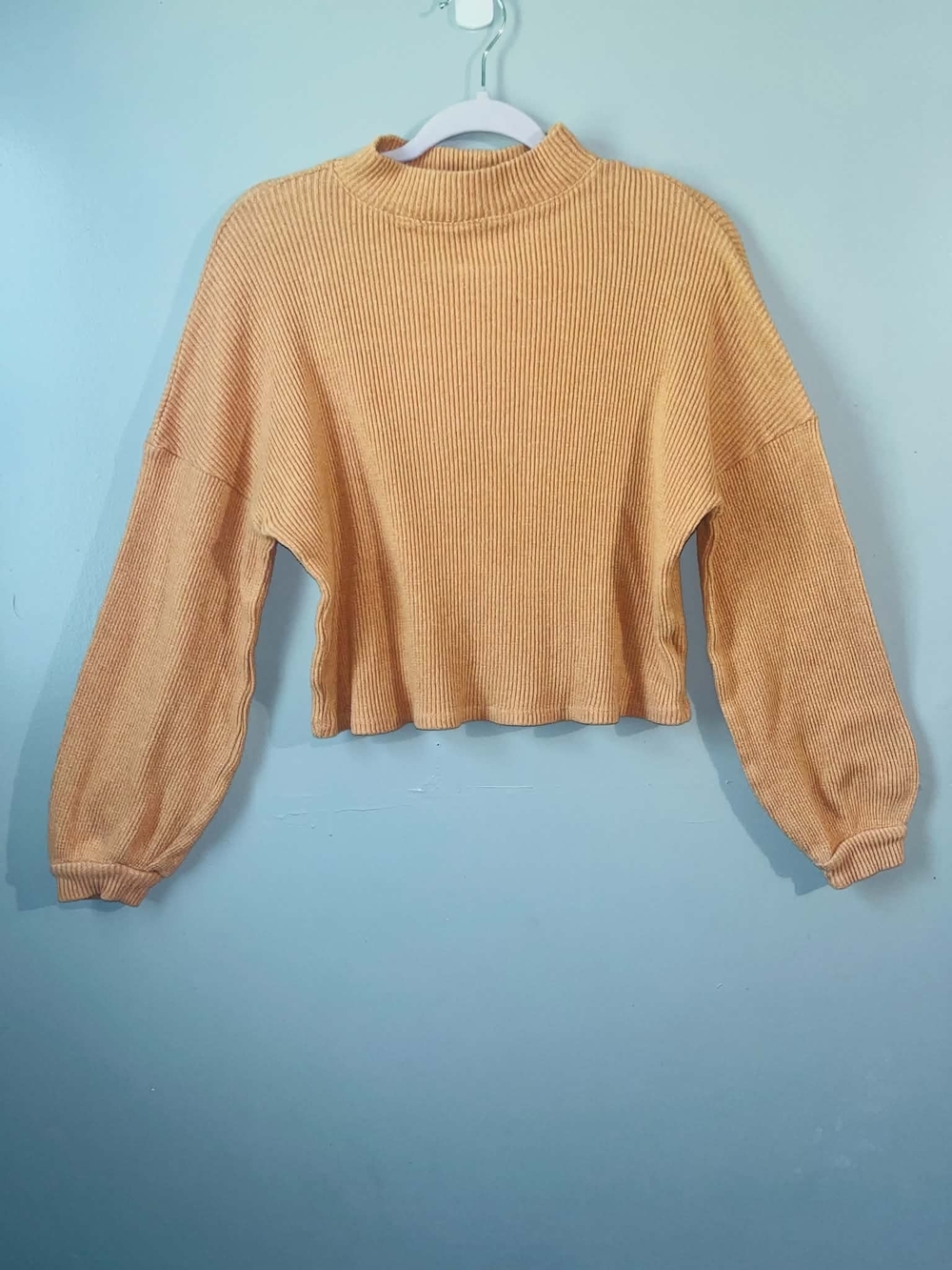 SO Cropped Ribbed Mock Neck Sweater in Pumpkin